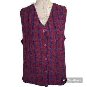 Boyne Valley Weavers Size Medium Red Plaid Irish Eclectic Grandpa Sweater Vest